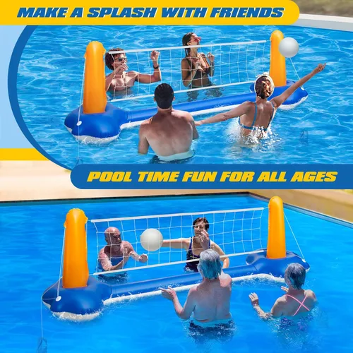 Miniatura 2 de Juego de voleibol de piscina de 118 pulgadas, cancha de voleibol inflable con 2 bolsas de peso, pelota de PVC y bomba mejoradas, divertidos
