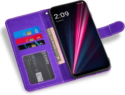 Miniatura 4 de Asuwish Funda de teléfono para T-Mobile Revvl 6 Pro 5G 2022 con protector de pantalla y cartera con purpurina, soporte para tarjeta con ranura