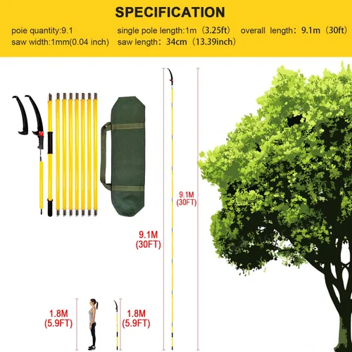 Miniatura 2 de Podadora de poste de árbol de 30 pies, mango duradero para recortar árboles, ramas manuales para herramientas de jardín, podadoras, sierras de poste