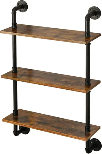 Miniatura 8 de IBUYKE Estante industrial para tubería, estantería de montaje en pared de 40.5 pulgadas, estante de pared de 3 niveles con toallero, estantes