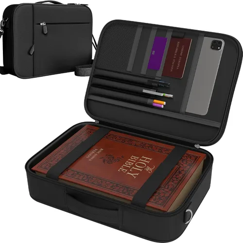 Miniatura 13 de DEHITE Funda para la Biblia para Hombres y Mujeres – Estuche para Biblia Negro Tamaño Extra Grande – Bolso de Mano – Para Libro de 11.2 x 8.4 x 1.8
