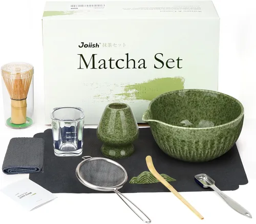 Miniatura 12 de Joiish Juego de batidor de matcha, kit de matcha de 10 piezas, batidor de bambú y cuenco de cerámica con boquilla y cuchara medidora y taza, Verde