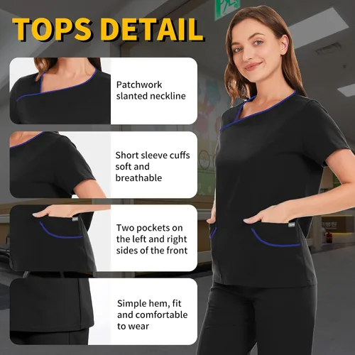 Miniatura 2 de Conjuntos de exfoliantes para mujer uniforme de enfermera camiseta y pantalón deportivo ropa de trabajo traje elástico de manga corta diseño
