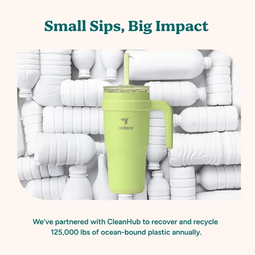 Miniatura 8 de REDUCE Vaso de acero inoxidable de 24 onzas con asa, con aislamiento al vacío de doble pared, tapa a prueba de sudor y popote reutilizable, mantiene