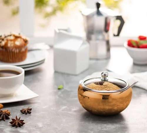 Miniatura 2 de KooK Azucarero, Azucarero con tapa y cuchara, recipiente para azúcar con tapa, para sal, café, capacidad para 2 tazas, apto para lavavajillas, Cobre