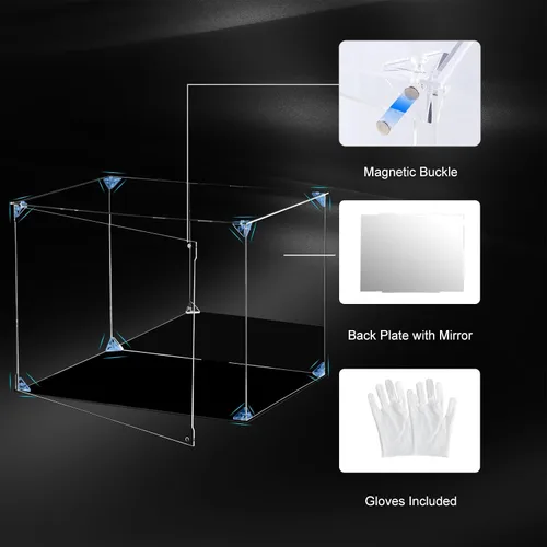 Miniatura 3 de Vitrina de acrílico transparente para figuras de acción con parte trasera espejada, caja de almacenamiento a prueba de polvo, estuche de vidrio