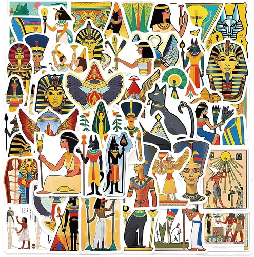 Paquete de 50 calcomanías del Antiguo Egipto, vinilo impermeable, mitología egipcia, arte faraónico, esfinge, pirámides para laptop, álbumes de