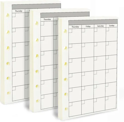 Miniatura 8 de Papel de repuesto para planificador mensual A6, sin fecha, 6 agujeros perforados, papel de relleno para oficina universitaria, 100gsm, 135 hojas/270
