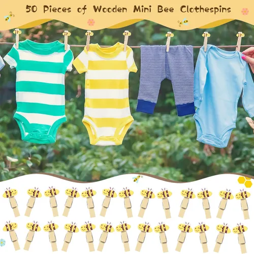 Miniatura 7 de Unittype 51 Piezas No Digas Bebé Juego de Baby Shower Regalos Incluye Letrero de Baby Shower Tema Abeja y 50 Mini Pinzas de Ropa de Abeja para Niños