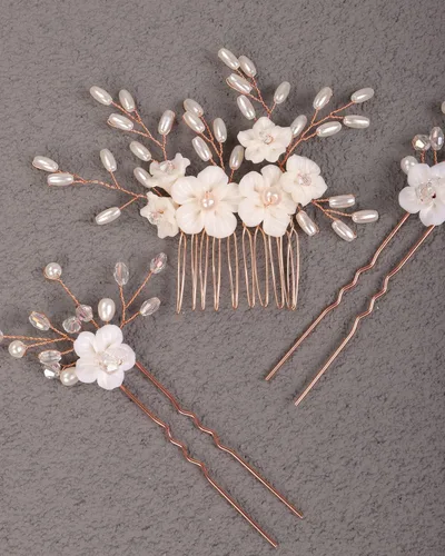 Miniatura 5 de Xerling Accesorios para el cabello con perlas florales para boda, horquillas para el cabello, peine para el cabello, hermosas joyas de cabeza