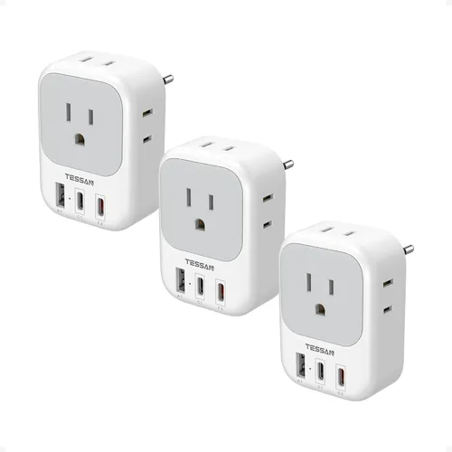 Miniatura 9 de TESSAN Adaptador de Enchufe de Viaje Europeo USB C Paquete de 3, Adaptador de Enchufe de EE.UU. a Europa con 4 Tomas de CA 3 Puertos de Carga USB