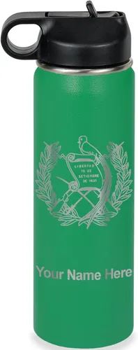 Miniatura 35 de LaserGram Botella de agua personalizada, bandera de Guatemala, acero inoxidable de doble pared aislada al vacío con popote superior, regalo grabado