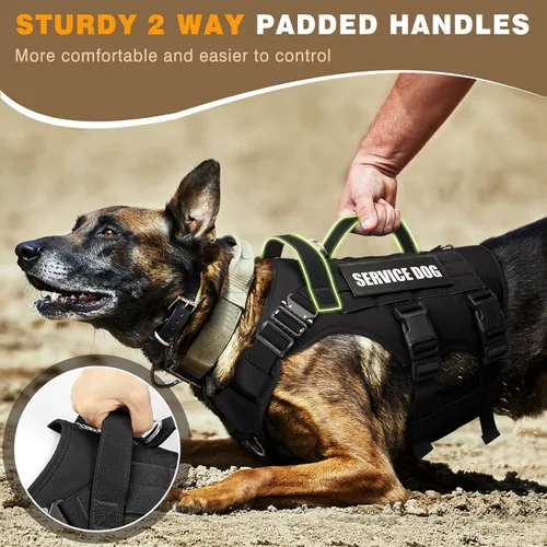 Miniatura 6 de WINSEE - Arnés tipo chaleco para perro de servicio para perro mediano, chaleco táctico MOLLE con 10 parches para mascotas, arnés resistente sin
