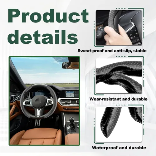Miniatura 2 de 2 piezas Funda de volante de fibra de carbono antideslizante, Funda de volante antideslizante/Protector de volante segmentado/Accesorios