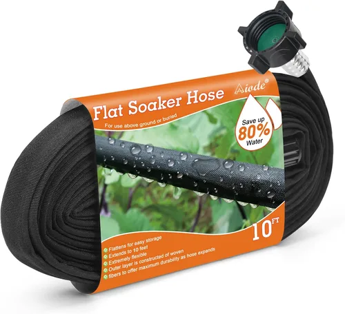 AIODE Manguera de remojo plana de 10 pies para camas de jardín, manguera de goteo resistente, ahorra un 80% de agua para árboles vegetales (10 pies)