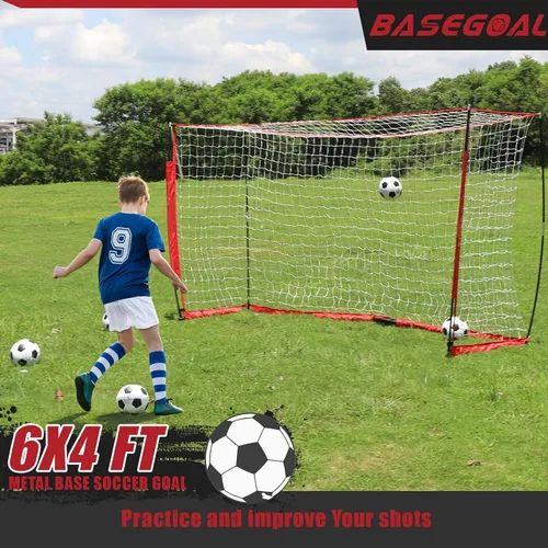 Miniatura 3 de BaseGoal Portería de Fútbol, Red de Fútbol, Porterías de Fútbol para Patio Trasero, con Marco de Lazo, Base Metálica Plegable y Escalera de Agilidad