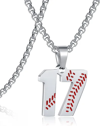 Miniatura 14 de SKQIR Colgante de número de jersey de béisbol para hombres y niños - Cadena de acero inoxidable para atletas - Negro