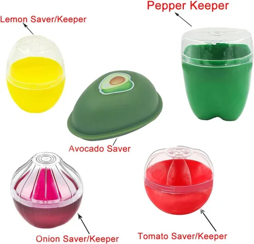 Miniatura 5 de 5 recipientes de almacenamiento con forma de frutas y verduras para refrigerador, aguacate, pimienta verde, tomate, limón y cebolla
