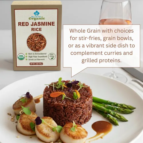 Miniatura 6 de Arroz orgánico de jazmín rojo tailandés, sin gluten, sin conservantes, lote pequeño cultivado en Tailandia, 2 libras