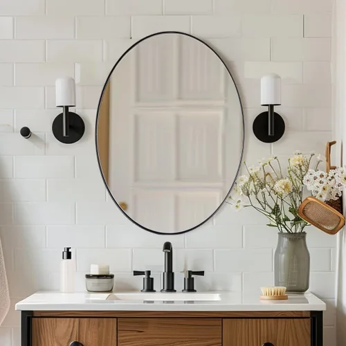 Miniatura 8 de ANDY STAR - Espejos ovalados negros para baño, 22x30 pulgadas, espejo de pared ovalado con marco de metal de acero inoxidable negro mate, espejo