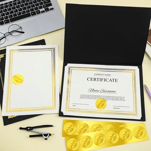 Miniatura 4 de Epakh Kit de 72 Piezas para Certificados Incluye 24 Portacedulas y 24 Papeles 24 Sellos de Reconocimiento de Lámina y Adhesivos Cubiertas para Negro