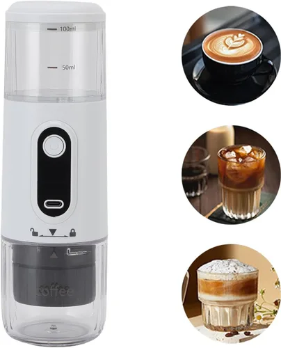 Miniatura 5 de Cafetera portátil, cafetera de café expreso, funciona manualmente, cafetera de cápsula de mano de 3.4 fl oz tipo C recargable para viajes al aire