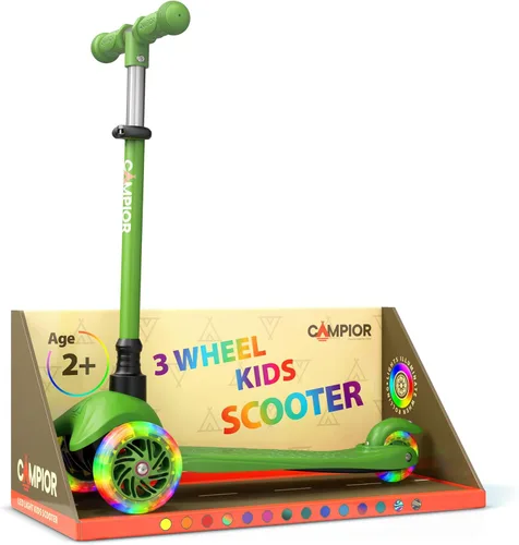Miniatura 13 de Mini scooter naranja de 3 ruedas para niños, dirección por inclinación con ruedas LED iluminadas, manubrio ajustable, cubierta ancha antideslizante