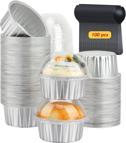 Miniatura 12 de Mini Moldes para Pan de 6.8oz con Tapas Paquete de 100, LNYZQUS Moldes de Aluminio Rectangulares Mini Moldes para Pasteles, Moldes Desechables