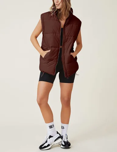 Miniatura 4 de Chaleco acolchado para mujer, sin mangas, acolchado, con cremallera, cuello alto, abrigo de gran tamaño con bolsillo