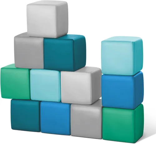 TODIBY Bloques de Construcción de Espuma para Niños Pequeños: 12 Piezas de Cubos Apilables de Cuero Limpiable para Niños - Juego de Juguetes Suaves