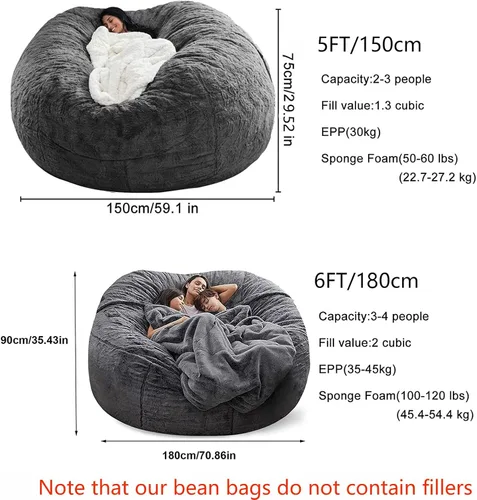 Miniatura 2 de Funda para silla tipo puf (sin relleno, solo funda) para adultos y niños, funda gigante de terciopelo suave para sofá cama, funda protectora de puf