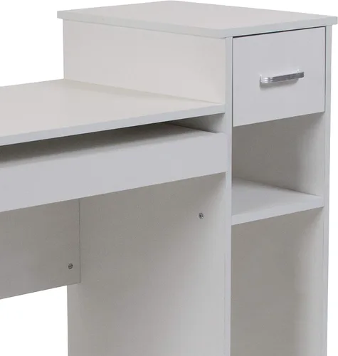 Miniatura 9 de BizChair Escritorio blanco para computadora con estantes y cajón