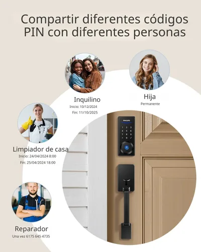 Miniatura 6 de Philips Cerradura inteligente Wi-Fi con asa, cerradura de puerta con teclado de entrada sin llave con asa, juego de cerrojos para puerta delantera