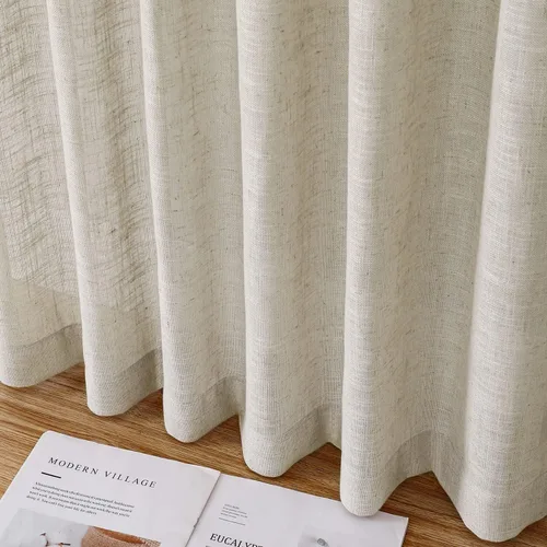 Miniatura 6 de Turquoize Cortinas traslúcidas de lino natural con pestaña superior de 63 pulgadas, cortinas filtrantes de luz y cortinas para sala de estar