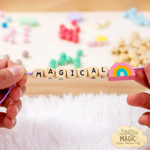 Miniatura 3 de Story Magic Horizon Group USA - Cuentas ABC de madera de alta calidad, hace más de 10 piezas de joyería, más de 350 cuentas de madera y dijes