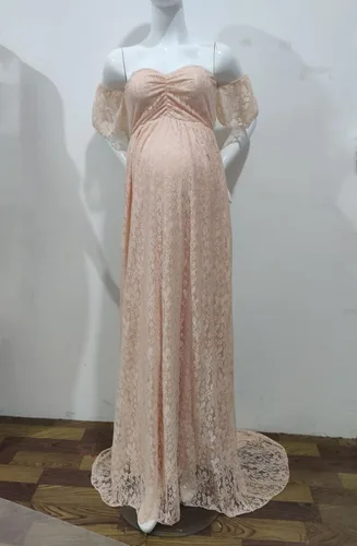 Miniatura 4 de ZIUMUDY Fotografía Vestido de maternidad fuera del hombro Encaje Baby Shower Vestido de novia embarazada