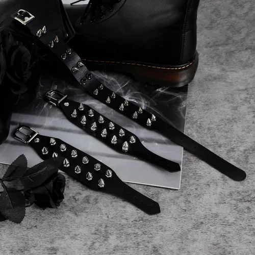 Miniatura 4 de Manfnee Gargantilla punk con cuello de espiga, collar de cuero sintético, pulsera ajustable gótica