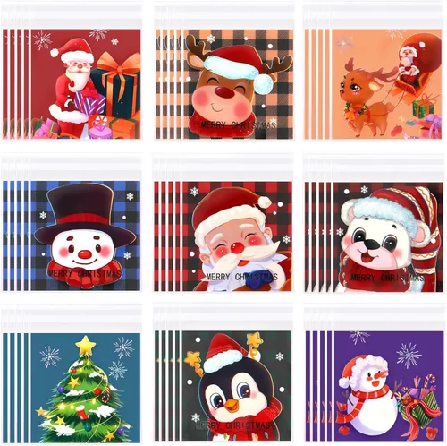 Miniatura 16 de FEBSNOW 450 bolsas de dulces de Navidad, bolsas autoadhesivas de celofán, bolsas de plástico para galletas para Navidad, fiestas, regalos