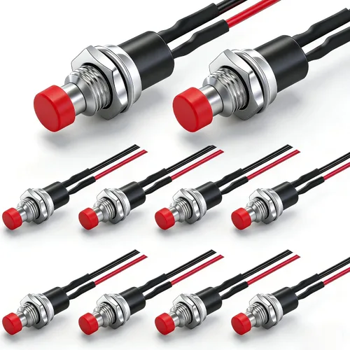 Miniatura 19 de Twidec/6 piezas de interruptores de botón momentáneo SPST AC250V/3A AC125V/6A mini apagado(encendido) en negro + rojo con cables presoldados Negro