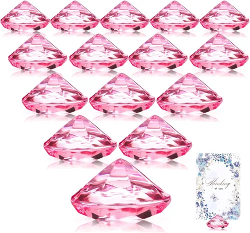 Boao Paquete de 24 tarjeteros de mesa de acrílico con diamantes de cristal, decoración de fiesta de diamantes para bodas, mesa del hogar (rosa)