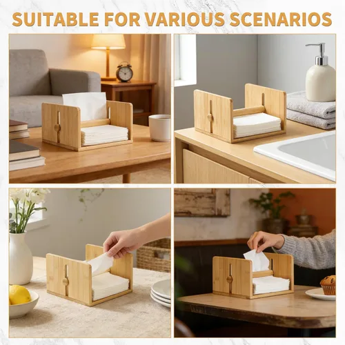 Miniatura 6 de Servilletero de bambú para mesa, servilletero cuadrado con brazo pesado, soporte de papel de cóctel de madera para cocina, comedor y fiesta