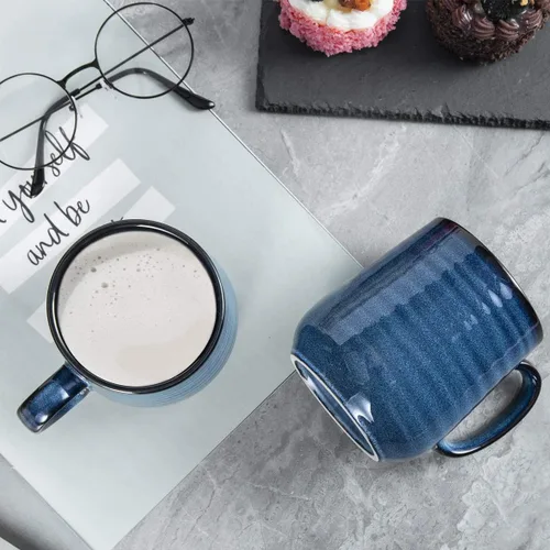 Miniatura 8 de HASENSE Juego de 4 tazas de café de porcelana de 15 onzas con asa para café matutino, té y cacao, tazas de café de cerámica con hermoso esmalte