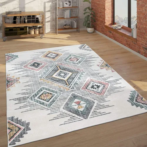 Paco Home Alfombra moderna con diseño étnico con patrón colorido, efecto 3D en crema, tamaño: 2 x 3 pies 3 pulgadas