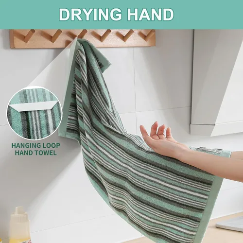 Miniatura 2 de SALAS Toallas de cocina de algodón de alta calidad para secar platos, toallas de mano grandes y largas, juegos de toallas gruesas y altamente Verde