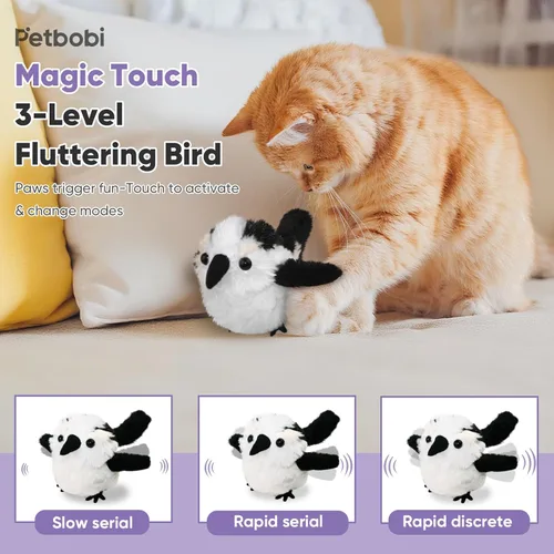 Miniatura 3 de Petbobi Juguetes para Gatos Pájaro Aleteante – Juguete Interactivo para Gatos con Alas Aleteadoras y Sonidos de Gorjeo, Juguete Recargable por USB