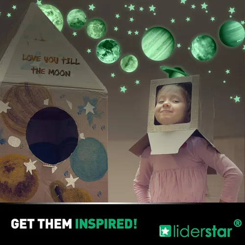 Miniatura 6 de Brilla en la oscuridad planetas sistema Solar pegatinas de pared sol tierra y así sucesivamente Glowing planetas adhesivos peel Stick 9 techo