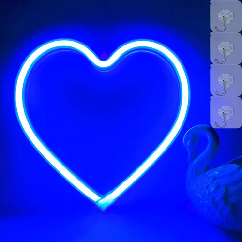 Luces en forma de corazón, luz de neón de corazón azul, luces de corazón de San Valentín, luces de corazón enchufables, luces LED de San Valentín,