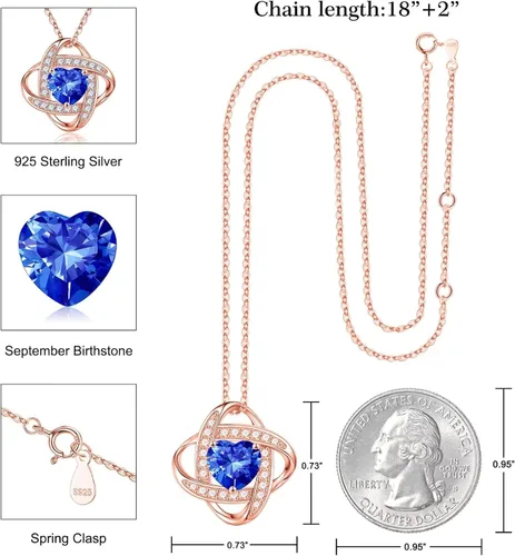 Miniatura 3 de Iefil Collar de piedra natal, regalos de amor para mujer, plata de ley 925, joyería de piedra natal con nudo de amor, piedra preciosa natural