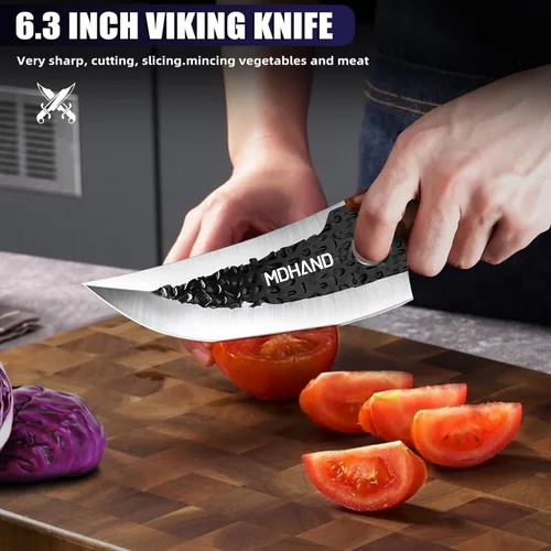 Miniatura 7 de MDHAND Juego de cuchillos de carnicero, 8 cuchillos de chef forjados a mano con caja de regalo, cuchillo de corte de carne para cocina, cuchillos