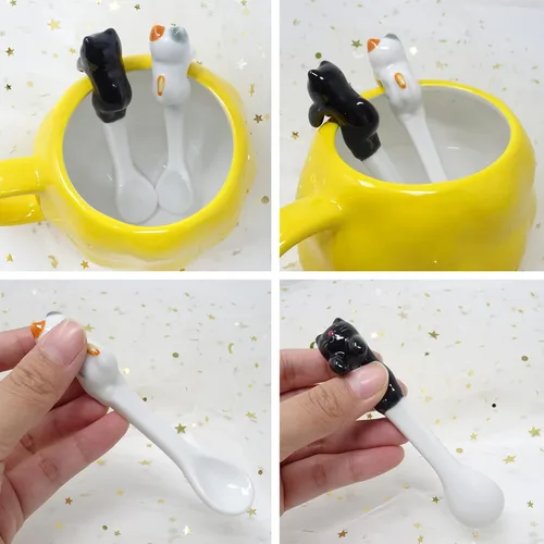 Miniatura 6 de Honbay 2 cucharas de cerámica para gatos, para colgar té y café, color negro